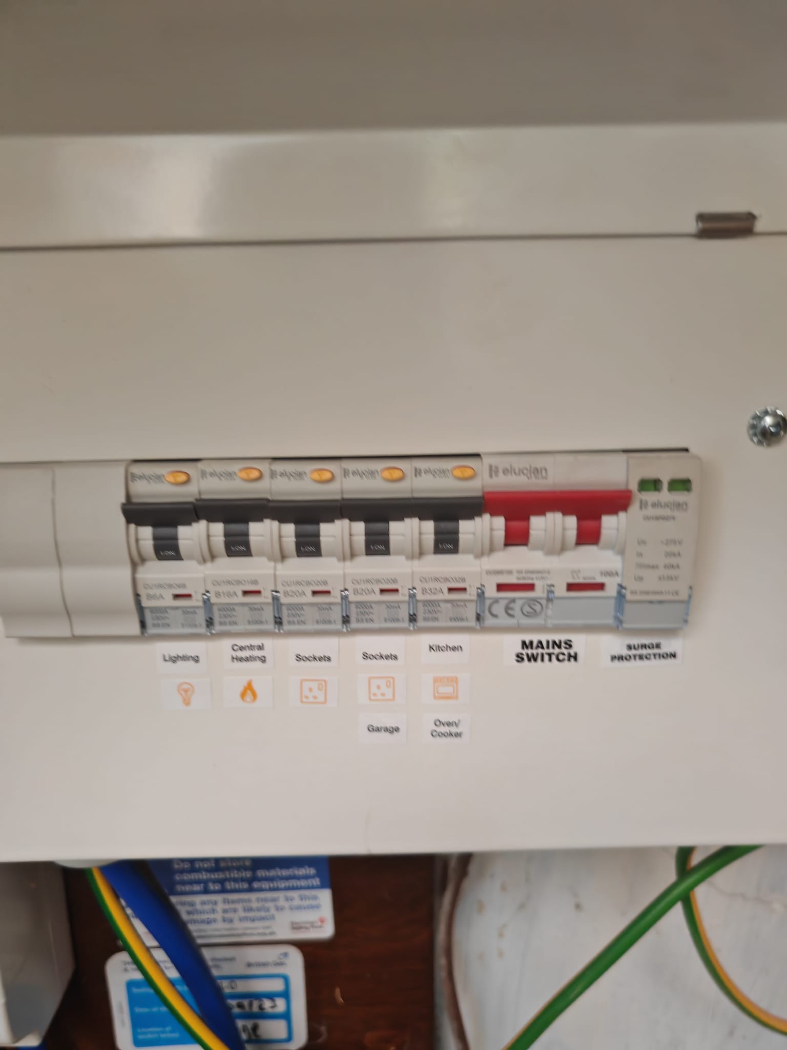 Close-up of the finished, clearly labelled consumer unit