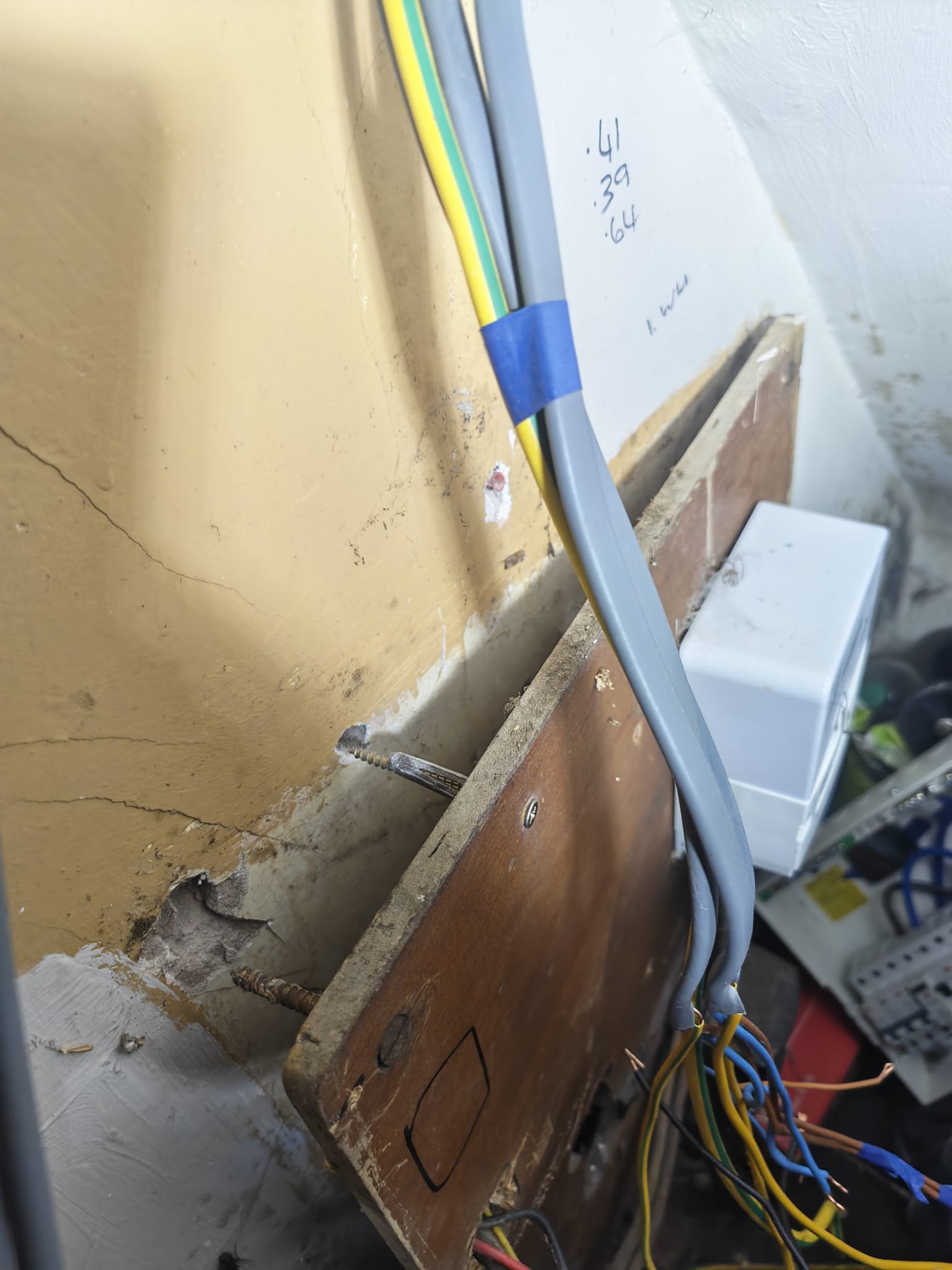 Cabling fixed and routed to the new consumer unit ready for connection